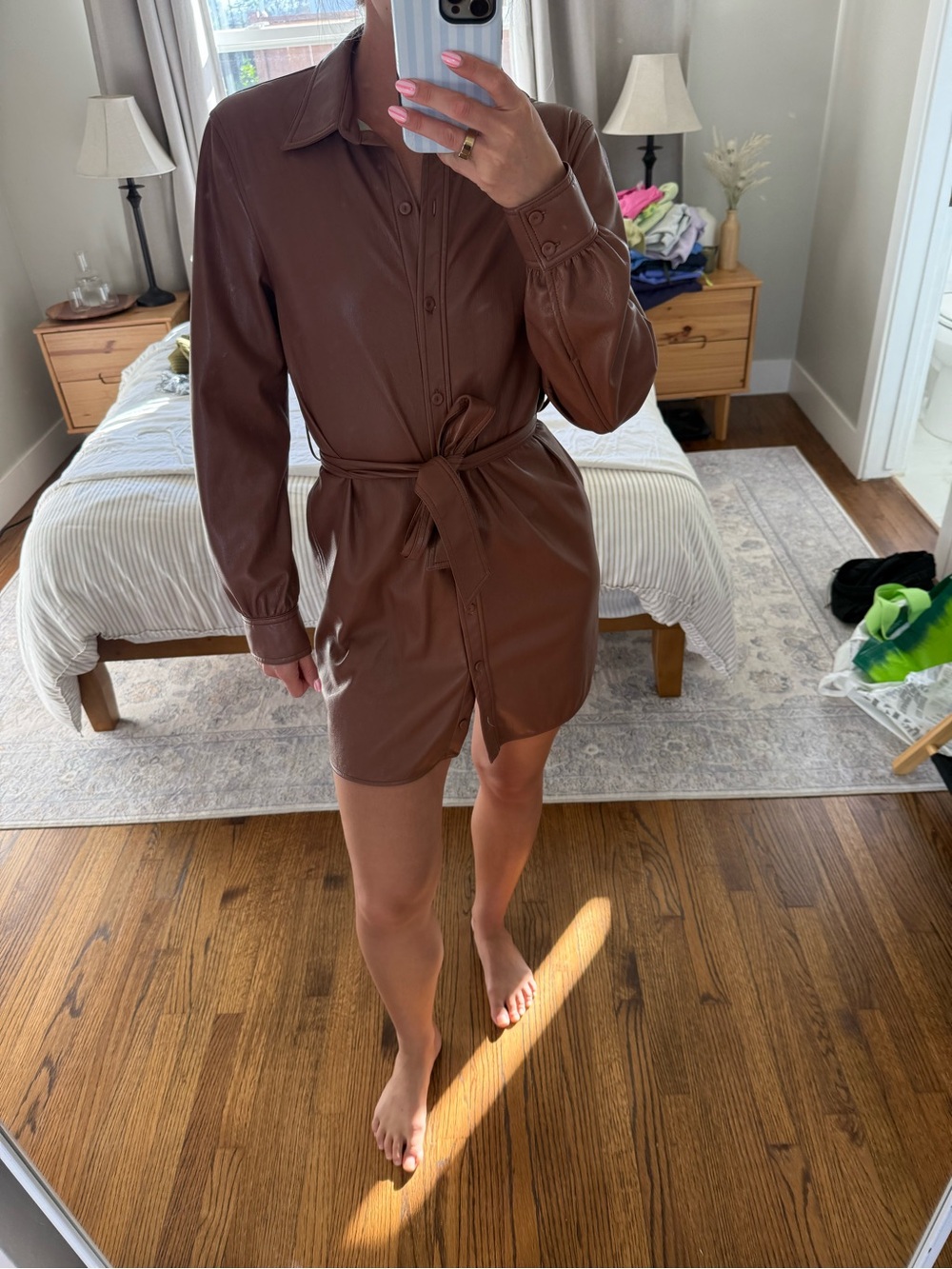 Wilfred Brown Faux Leather Mini Dress